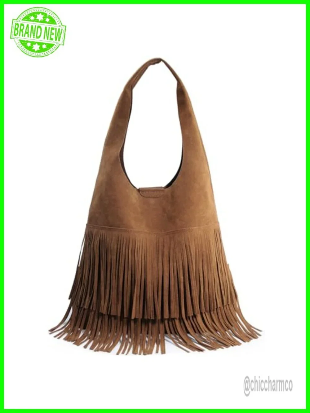 Faux Suede Fringe Hobo Bag with Magnetic Snap Closure